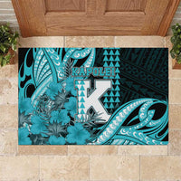 Hawaii Kapolei High School Rubber Doormat Tribal Tattoo With Hibiscus Flowers