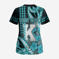 Personalised Hawaii Kapolei High School Scrub Top Tribal Tattoo With Hibiscus Flowers