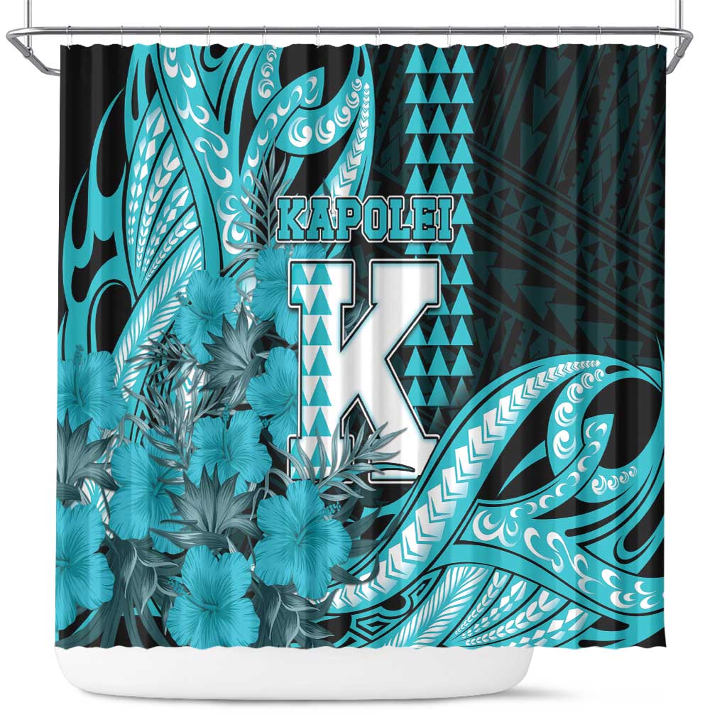 Hawaii Kapolei High School Shower Curtain Tribal Tattoo With Hibiscus Flowers LT05 Dark Teal - Polynesian Pride
