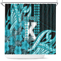 Hawaii Kapolei High School Shower Curtain Tribal Tattoo With Hibiscus Flowers LT05 Dark Teal - Polynesian Pride