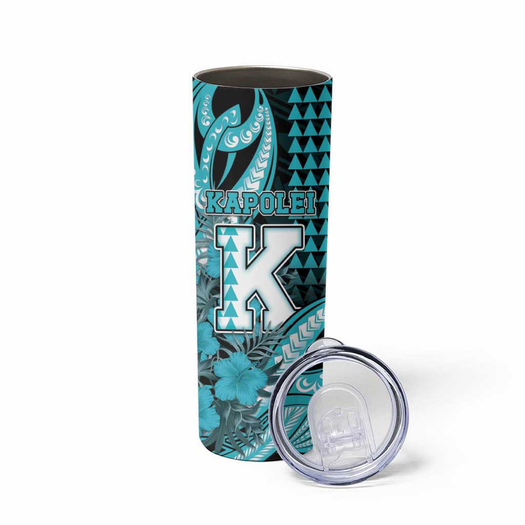 Personalised Hawaii Kapolei High School Skinny Tumbler Tribal Tattoo With Hibiscus Flowers