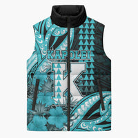 Personalised Hawaii Kapolei High School Sleeveless Puffer Jacket Tribal Tattoo With Hibiscus Flowers LT05 Unisex Dark Teal - Polynesian Pride