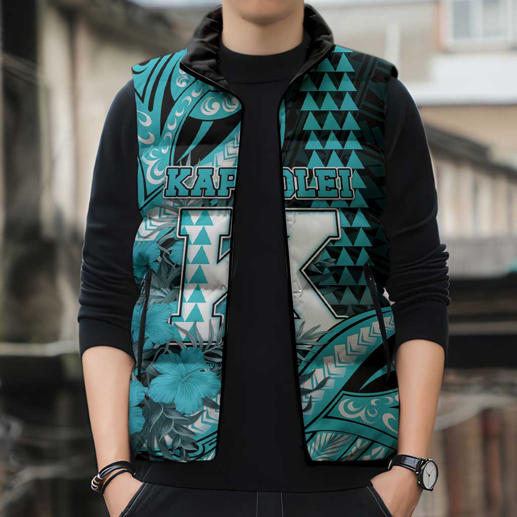 Personalised Hawaii Kapolei High School Sleeveless Puffer Jacket Tribal Tattoo With Hibiscus Flowers LT05 - Polynesian Pride