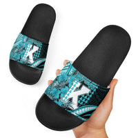 Hawaii Kapolei High School Slide Sandals Tribal Tattoo With Hibiscus Flowers