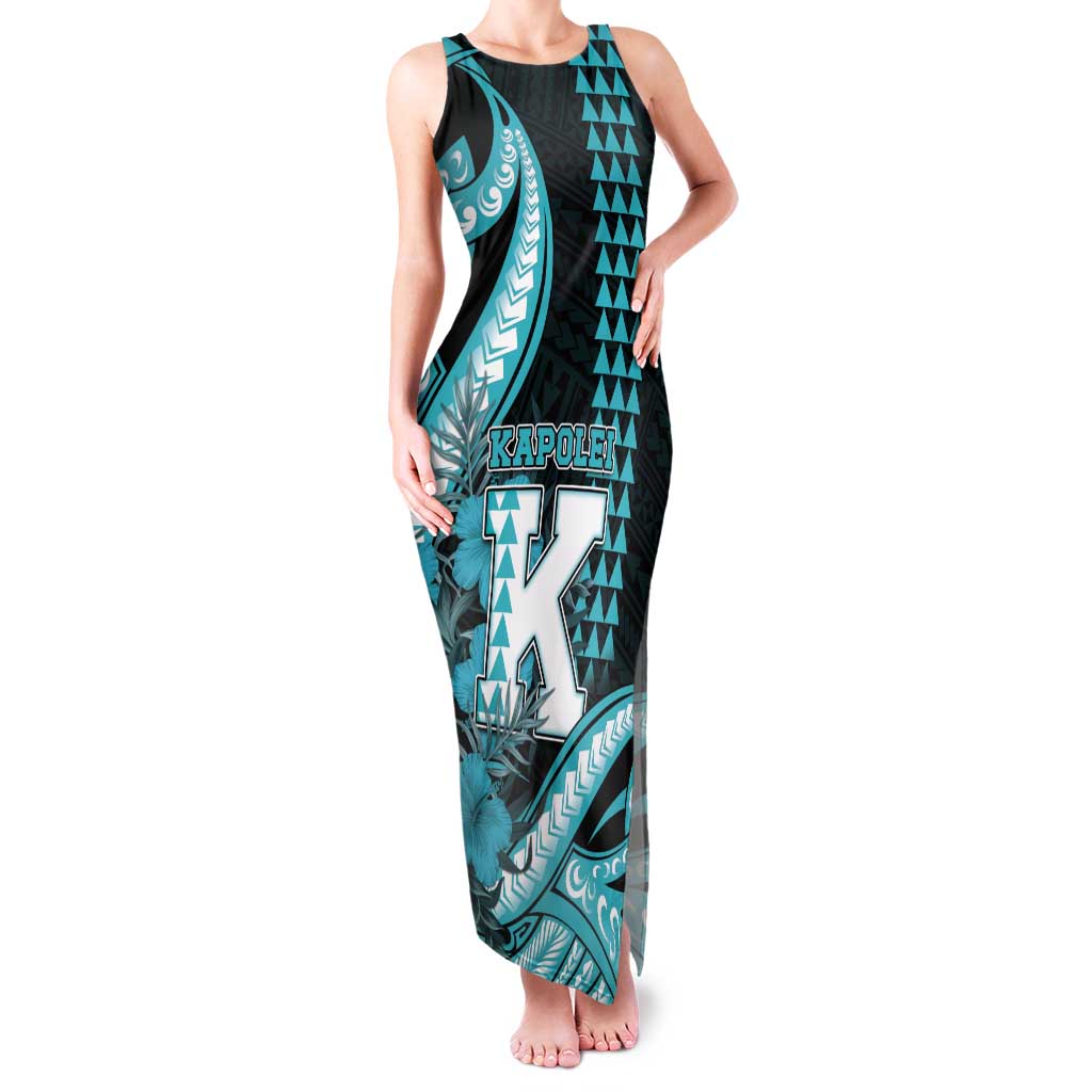 Personalised Hawaii Kapolei High School Tank Maxi Dress Tribal Tattoo With Hibiscus Flowers
