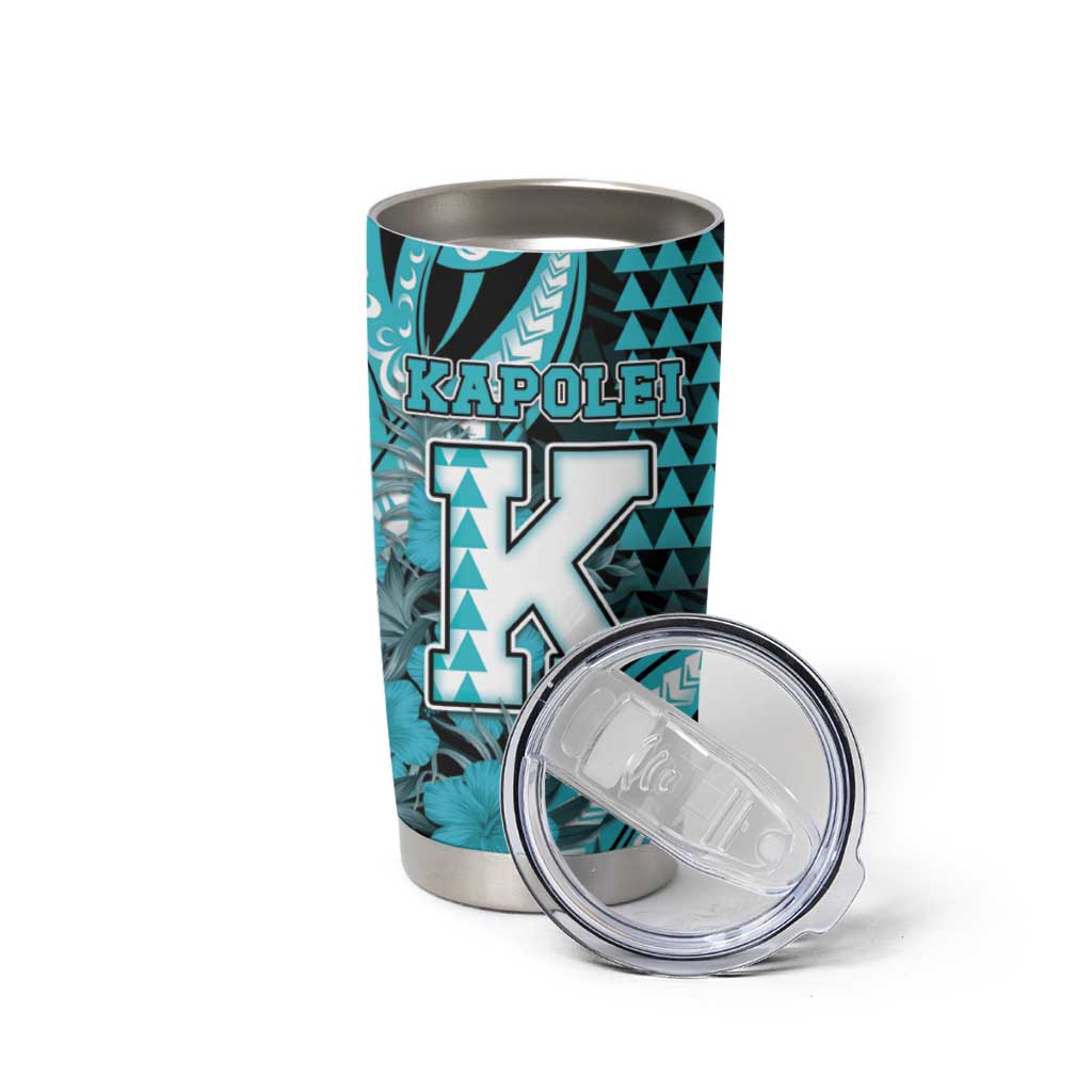 Personalised Hawaii Kapolei High School Tumbler Cup Tribal Tattoo With Hibiscus Flowers