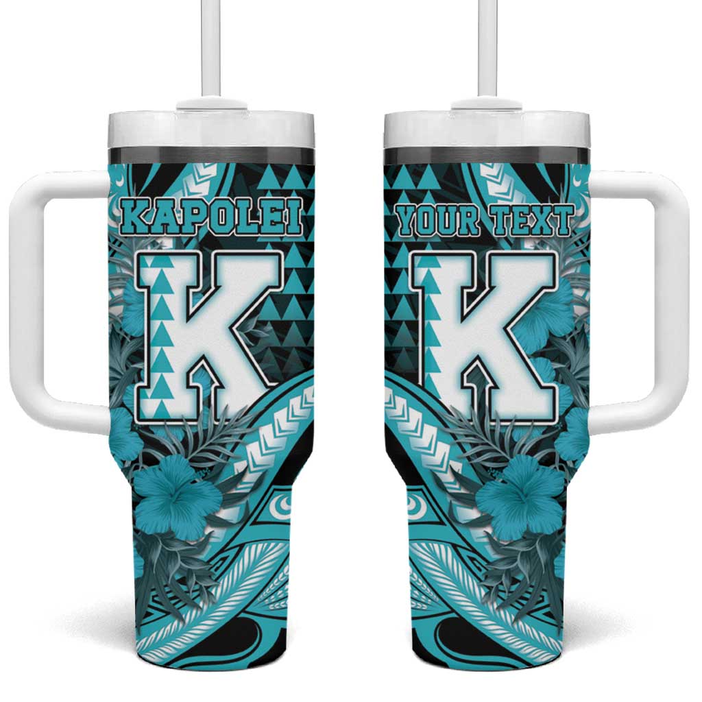 Personalised Hawaii Kapolei High School Tumbler With Handle Tribal Tattoo With Hibiscus Flowers LT05 One Size: 40 oz Dark Teal - Polynesian Pride