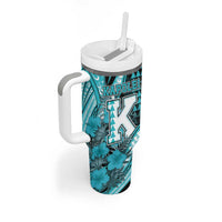 Personalised Hawaii Kapolei High School Tumbler With Handle Tribal Tattoo With Hibiscus Flowers LT05 - Polynesian Pride