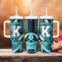 Personalised Hawaii Kapolei High School Tumbler With Handle Tribal Tattoo With Hibiscus Flowers LT05 - Polynesian Pride