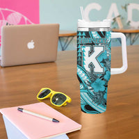 Personalised Hawaii Kapolei High School Tumbler With Handle Tribal Tattoo With Hibiscus Flowers LT05 - Polynesian Pride