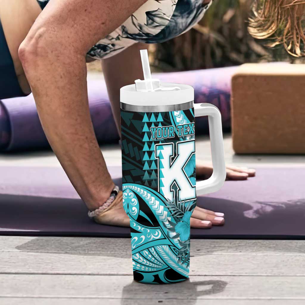 Personalised Hawaii Kapolei High School Tumbler With Handle Tribal Tattoo With Hibiscus Flowers LT05 - Polynesian Pride