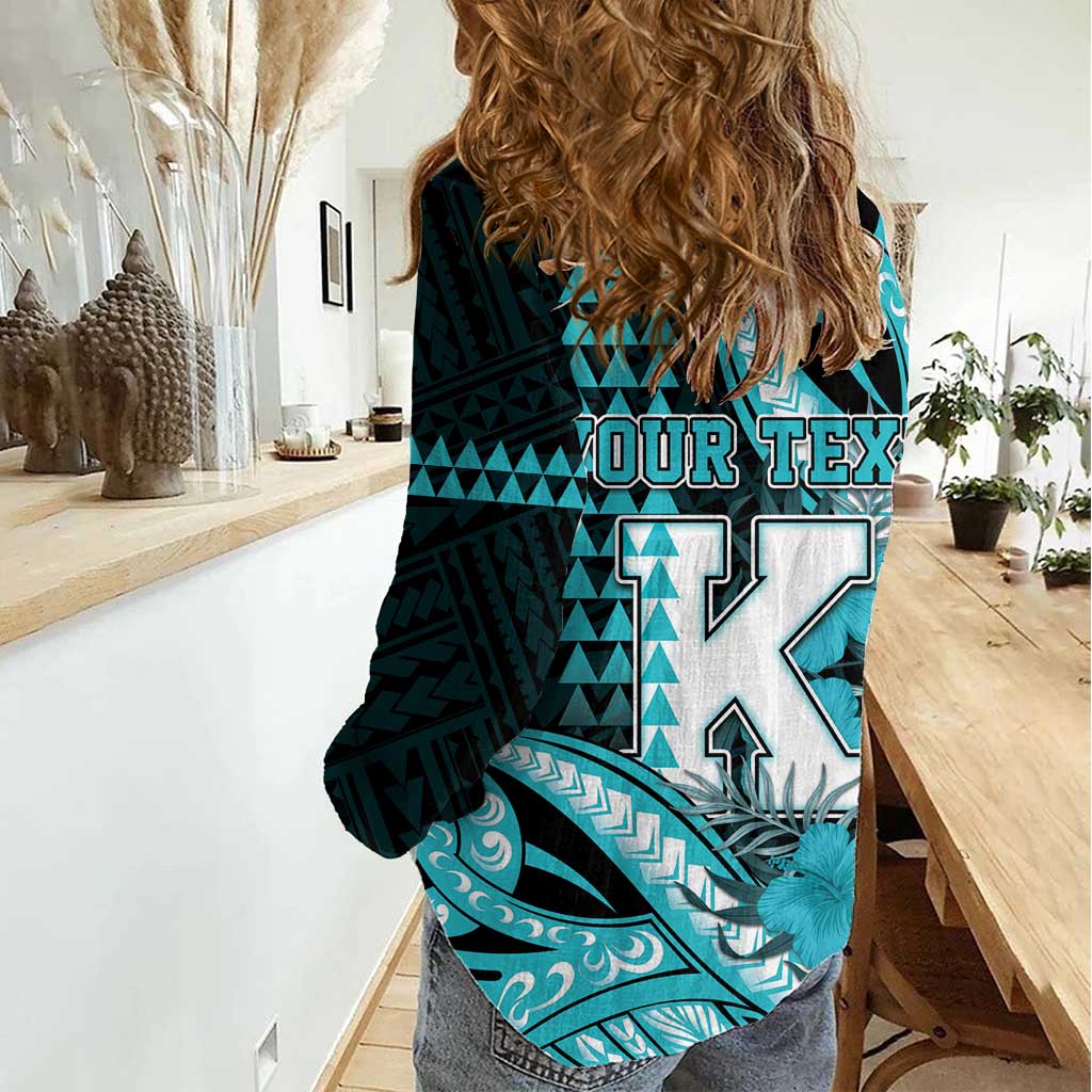 Personalised Hawaii Kapolei High School Women Casual Shirt Tribal Tattoo With Hibiscus Flowers