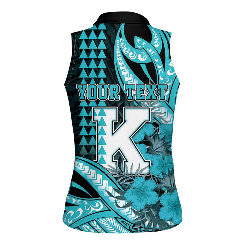 Personalised Hawaii Kapolei High School Women Sleeveless Polo Shirt Tribal Tattoo With Hibiscus Flowers