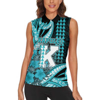 Personalised Hawaii Kapolei High School Women Sleeveless Polo Shirt Tribal Tattoo With Hibiscus Flowers