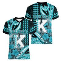 Personalised Hawaii Kapolei High School Women V-Neck T-Shirt Tribal Tattoo With Hibiscus Flowers