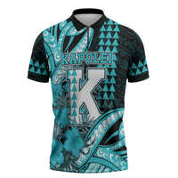 Personalised Hawaii Kapolei High School Zipper Polo Shirt Tribal Tattoo With Hibiscus Flowers