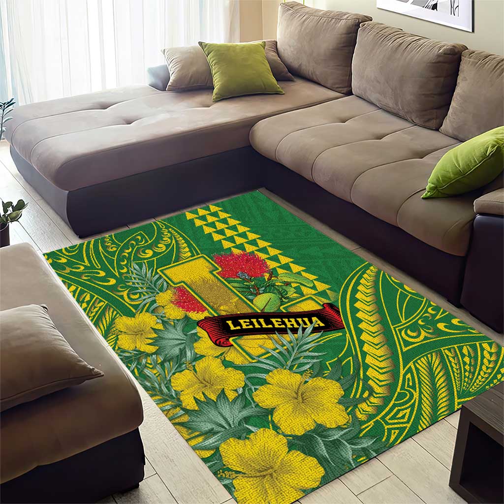 Hawaii Leilehua High School Area Rug Tribal Tattoo With Hibiscus Flowers