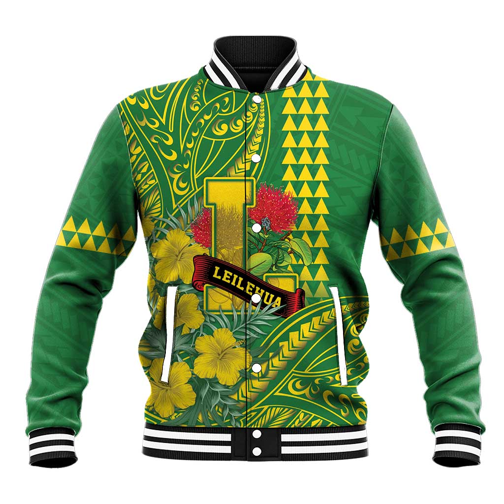 Personalised Hawaii Leilehua High School Baseball Jacket Tribal Tattoo With Hibiscus Flowers