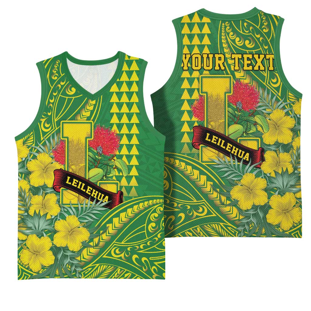 Personalised Hawaii Leilehua High School Basketball Jersey Tribal Tattoo With Hibiscus Flowers