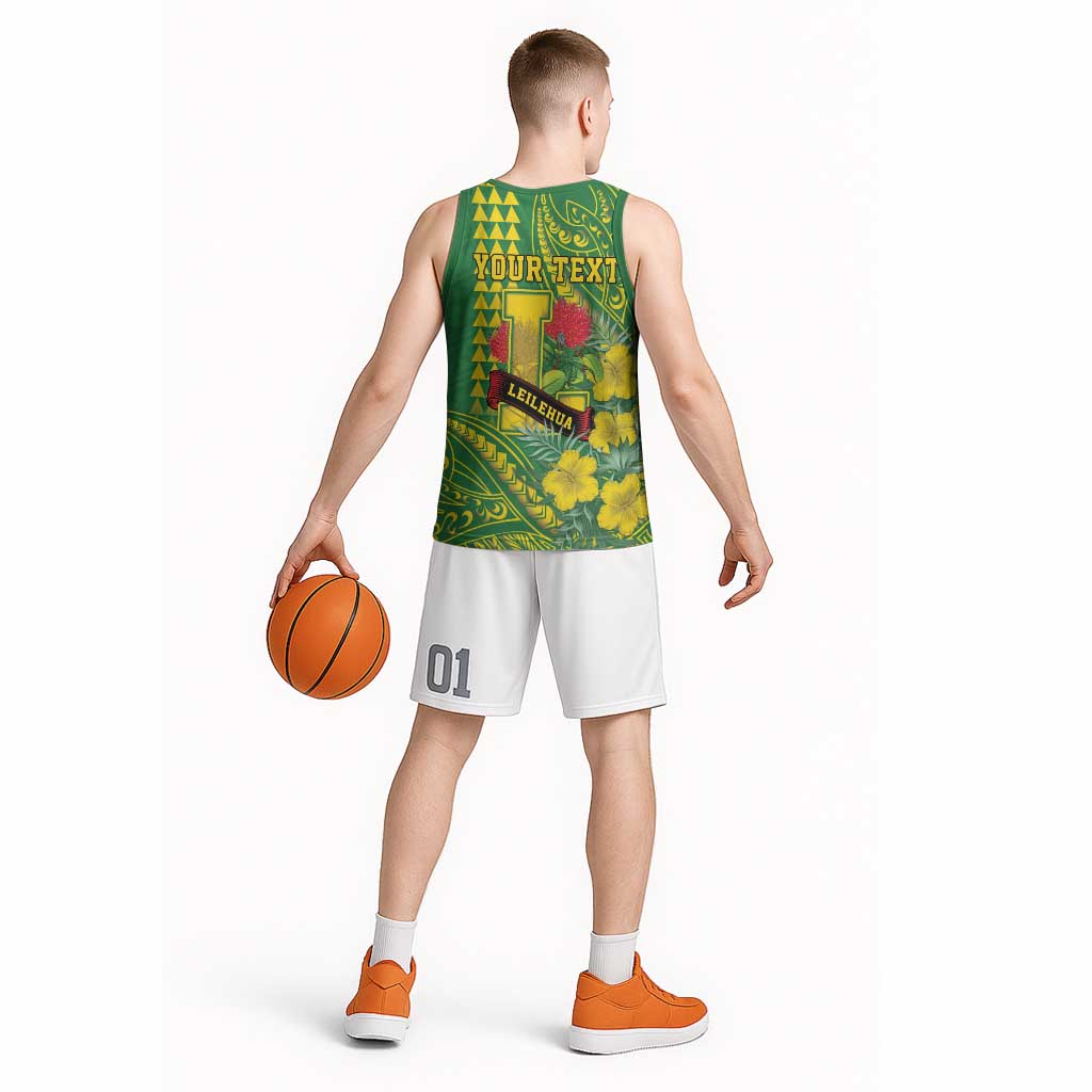 Personalised Hawaii Leilehua High School Basketball Jersey Tribal Tattoo With Hibiscus Flowers