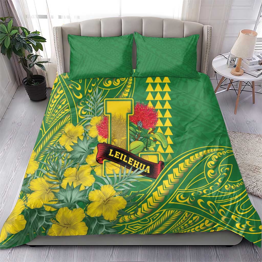Hawaii Leilehua High School Bedding Set Tribal Tattoo With Hibiscus Flowers