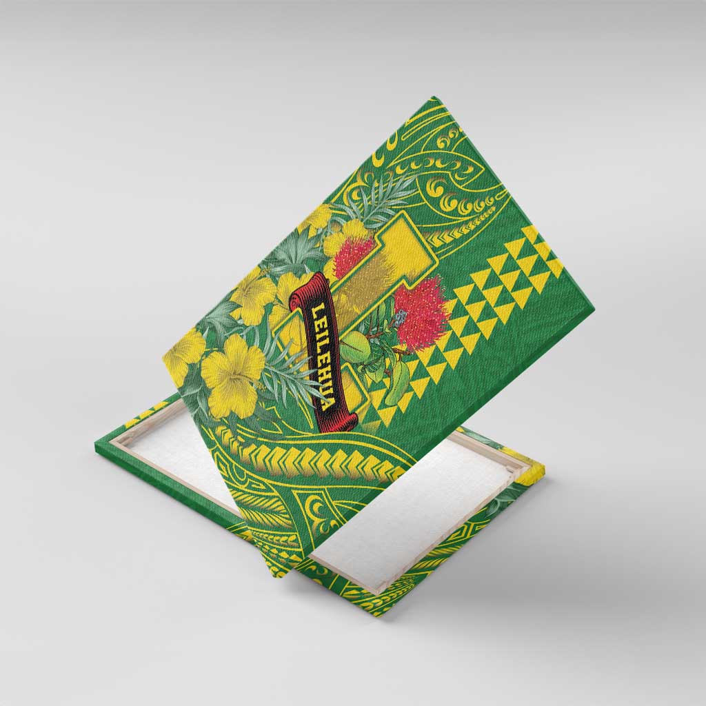 Hawaii Leilehua High School Canvas Wall Art Tribal Tattoo With Hibiscus Flowers LT05 With Frame Green - Polynesian Pride
