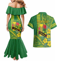 Personalised Hawaii Leilehua High School Couples Matching Mermaid Dress and Hawaiian Shirt Tribal Tattoo With Hibiscus Flowers LT05 - Polynesian Pride