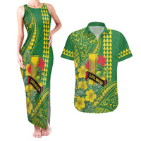 Personalised Hawaii Leilehua High School Couples Matching Tank Maxi Dress and Hawaiian Shirt Tribal Tattoo With Hibiscus Flowers