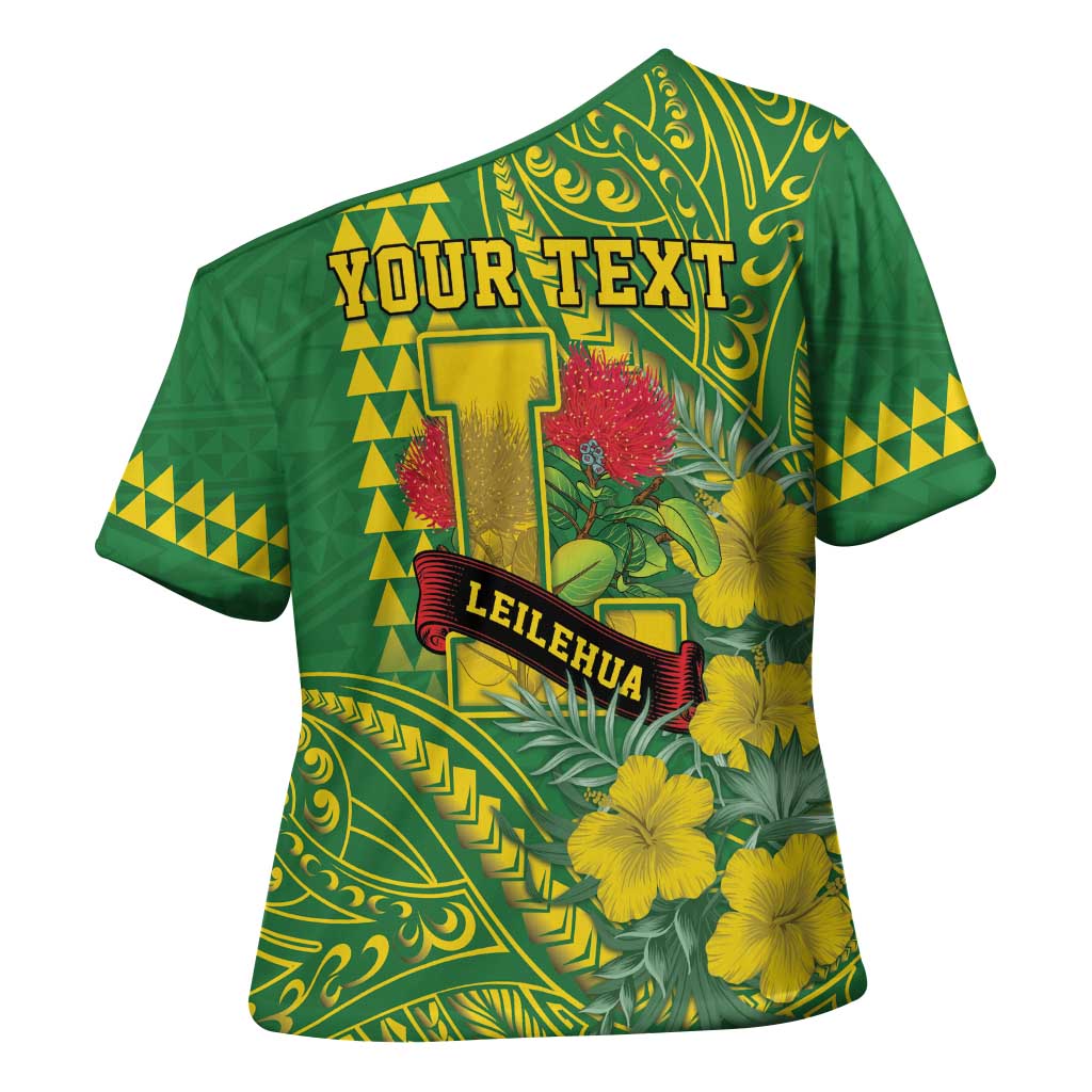 Personalised Hawaii Leilehua High School Cross Shoulder Shirt Tribal Tattoo With Hibiscus Flowers