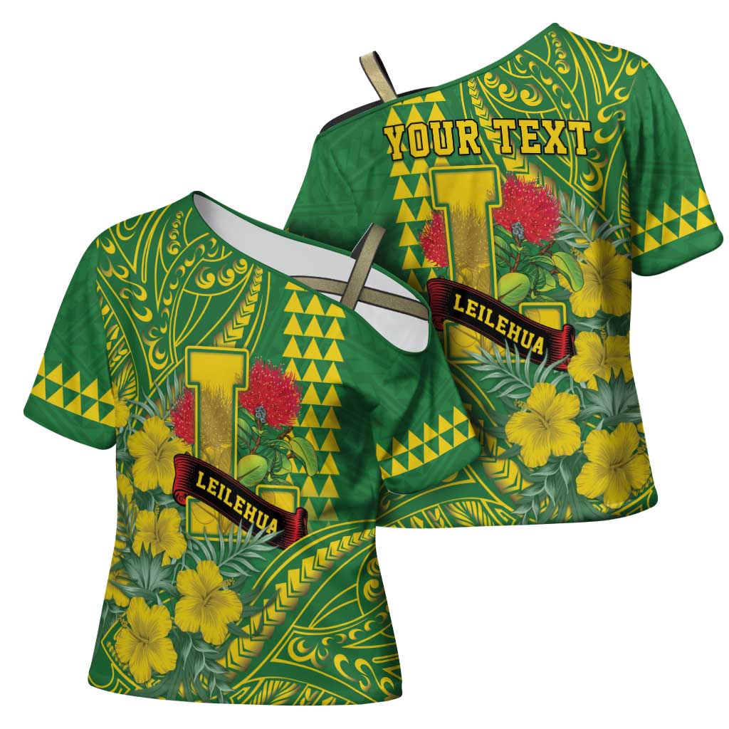 Personalised Hawaii Leilehua High School Cross Shoulder Shirt Tribal Tattoo With Hibiscus Flowers