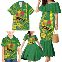 Personalised Hawaii Leilehua High School Family Matching Mermaid Dress and Hawaiian Shirt Tribal Tattoo With Hibiscus Flowers