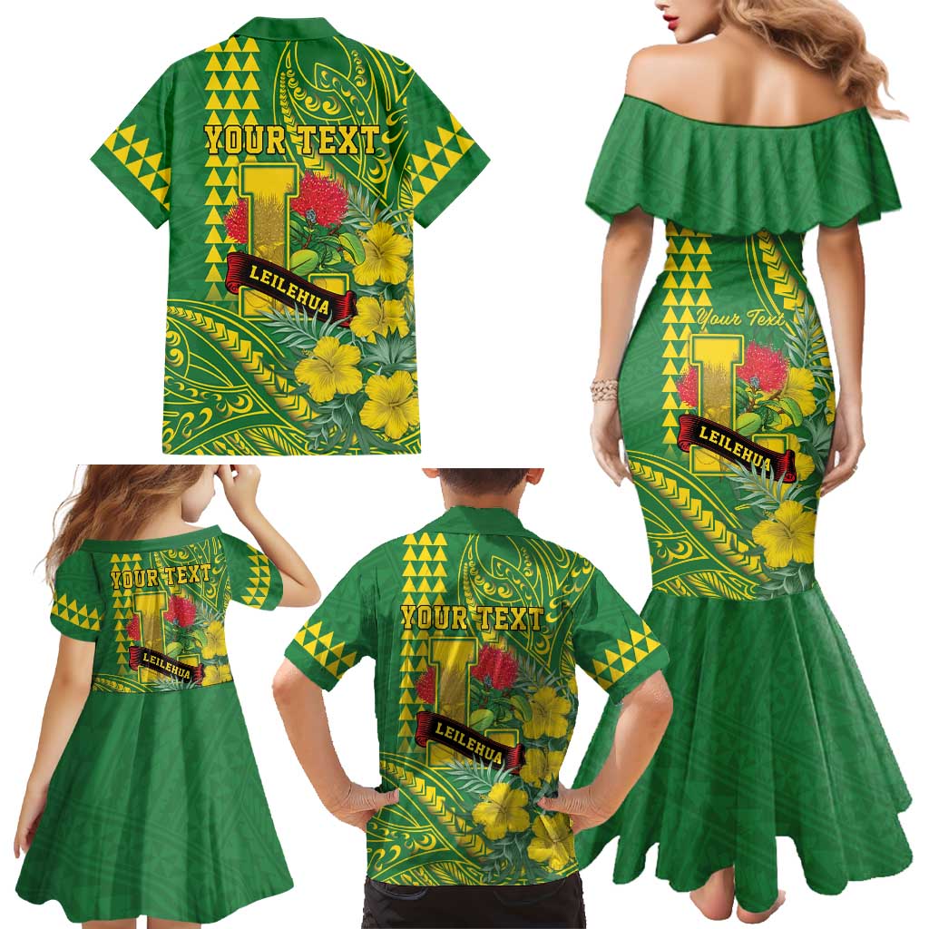 Personalised Hawaii Leilehua High School Family Matching Mermaid Dress and Hawaiian Shirt Tribal Tattoo With Hibiscus Flowers