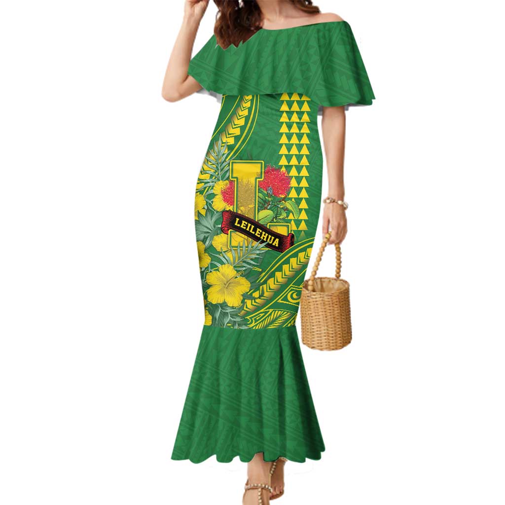 Personalised Hawaii Leilehua High School Family Matching Mermaid Dress and Hawaiian Shirt Tribal Tattoo With Hibiscus Flowers