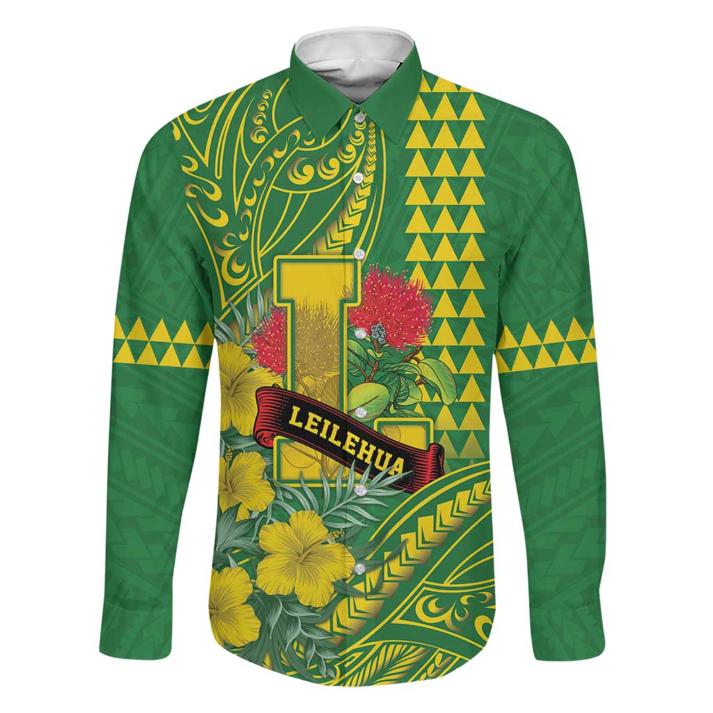 Personalised Hawaii Leilehua High School Family Matching Off The Shoulder Long Sleeve Dress and Hawaiian Shirt Tribal Tattoo With Hibiscus Flowers