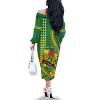 Personalised Hawaii Leilehua High School Family Matching Off The Shoulder Long Sleeve Dress and Hawaiian Shirt Tribal Tattoo With Hibiscus Flowers