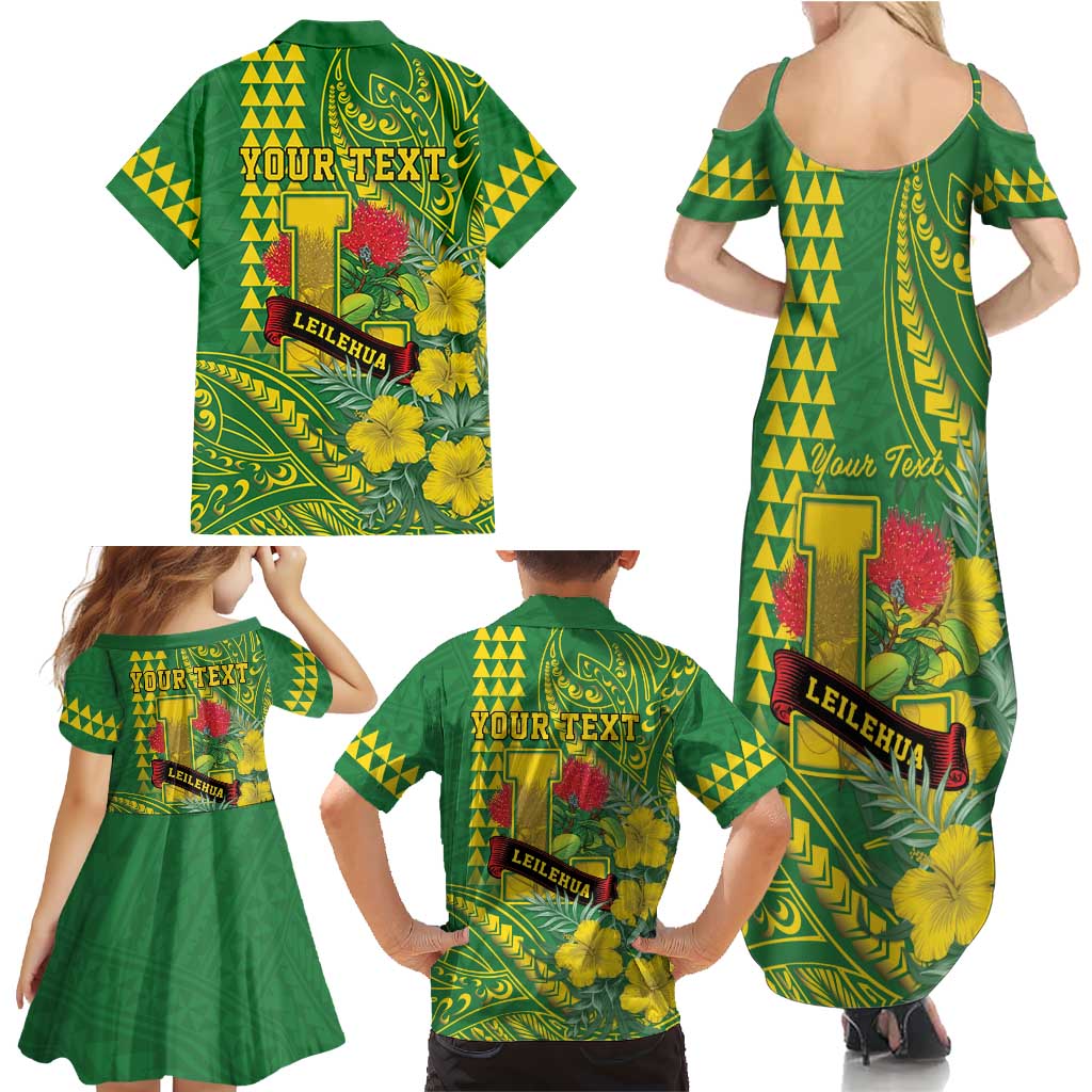 Personalised Hawaii Leilehua High School Family Matching Summer Maxi Dress and Hawaiian Shirt Tribal Tattoo With Hibiscus Flowers