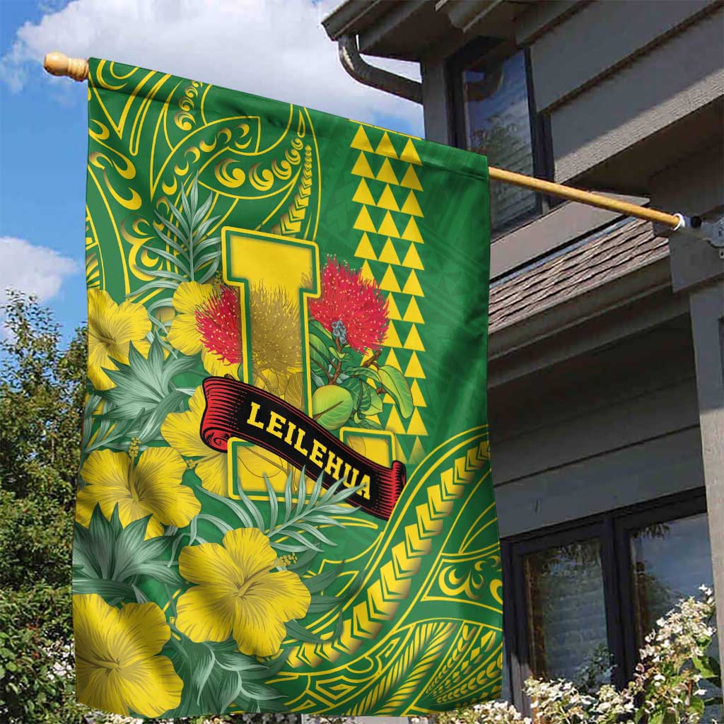 Hawaii Leilehua High School Garden Flag Tribal Tattoo With Hibiscus Flowers