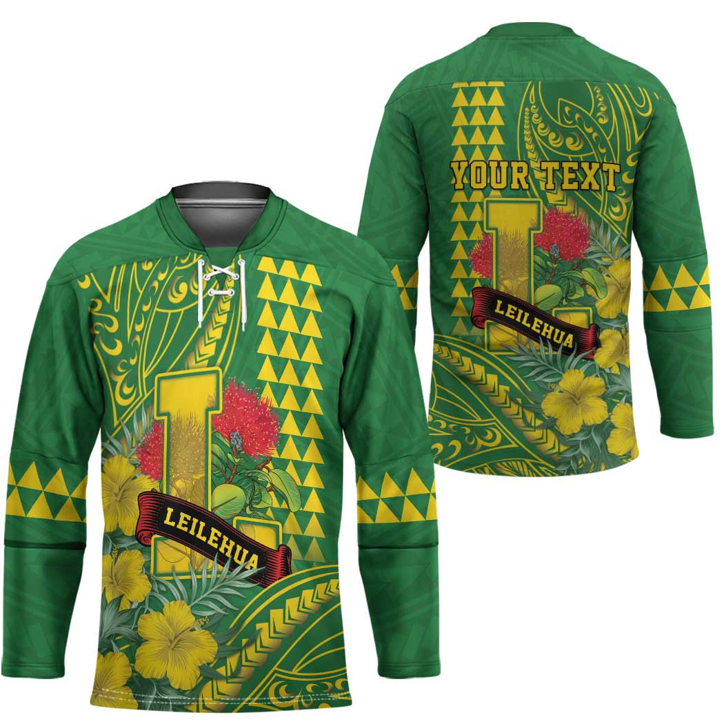 Personalised Hawaii Leilehua High School Hockey Jersey Tribal Tattoo With Hibiscus Flowers