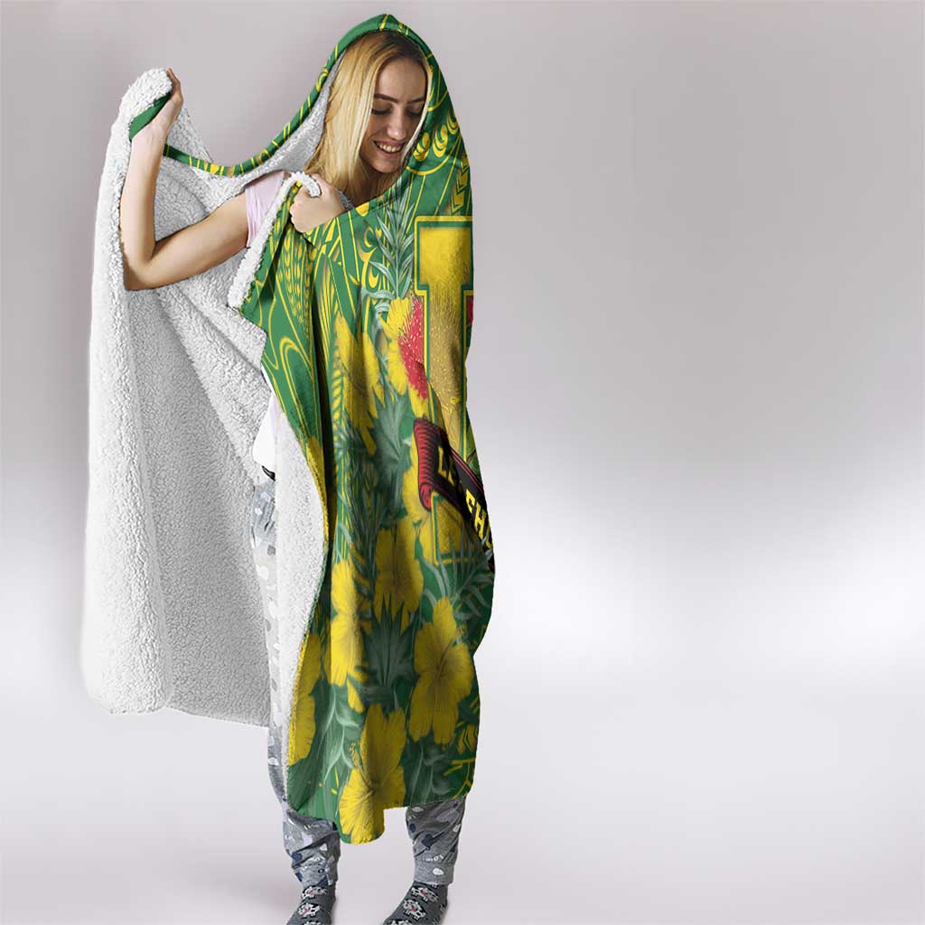 Hawaii Leilehua High School Hooded Blanket Tribal Tattoo With Hibiscus Flowers