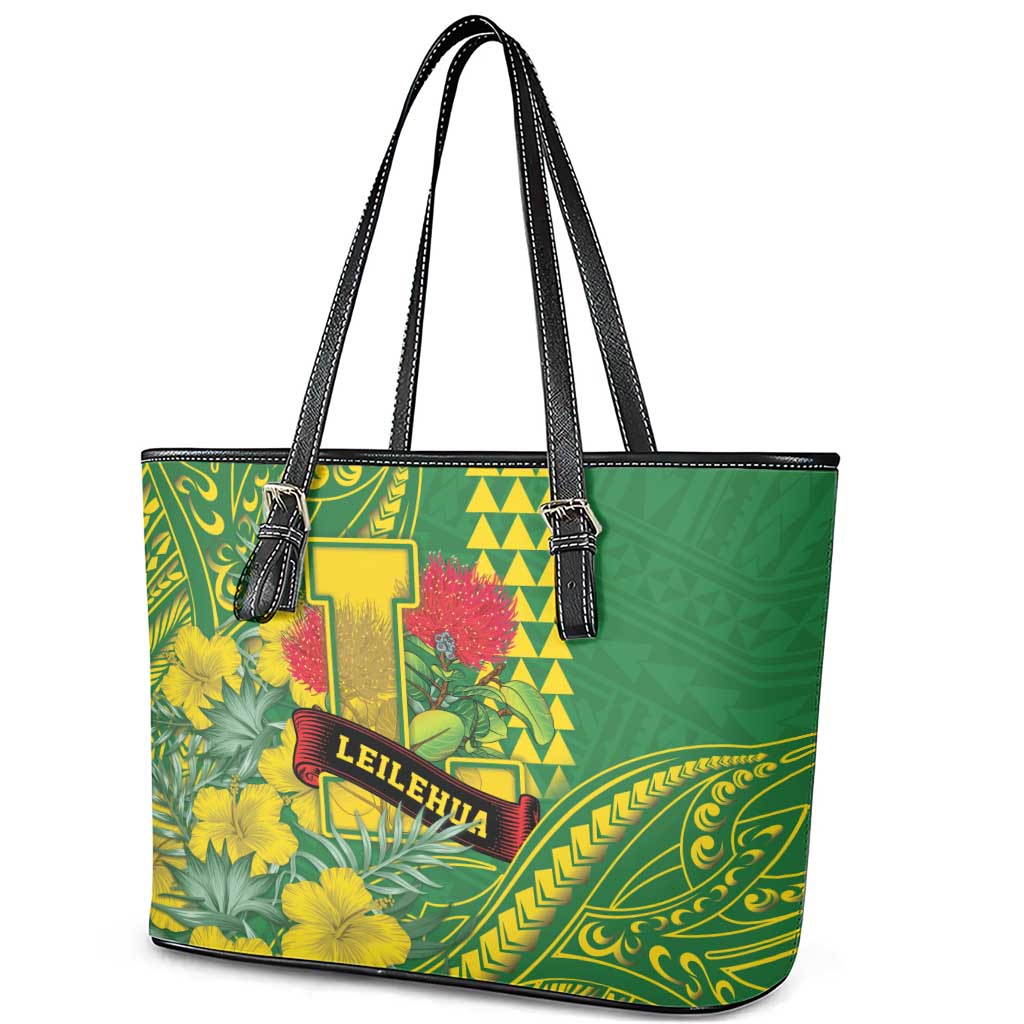 Hawaii Leilehua High School Leather Tote Bag Tribal Tattoo With Hibiscus Flowers