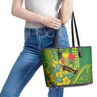 Hawaii Leilehua High School Leather Tote Bag Tribal Tattoo With Hibiscus Flowers