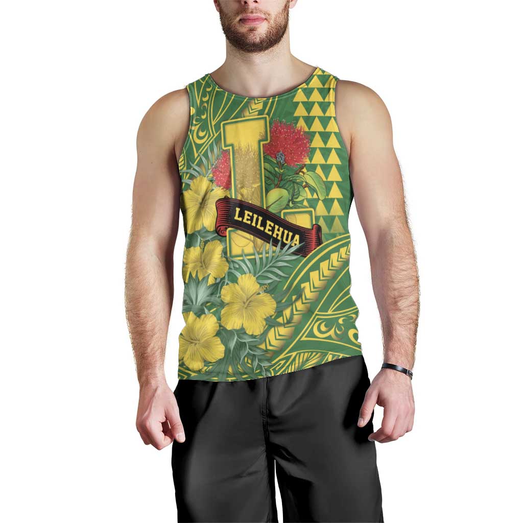 Personalised Hawaii Leilehua High School Men Tank Top Tribal Tattoo With Hibiscus Flowers