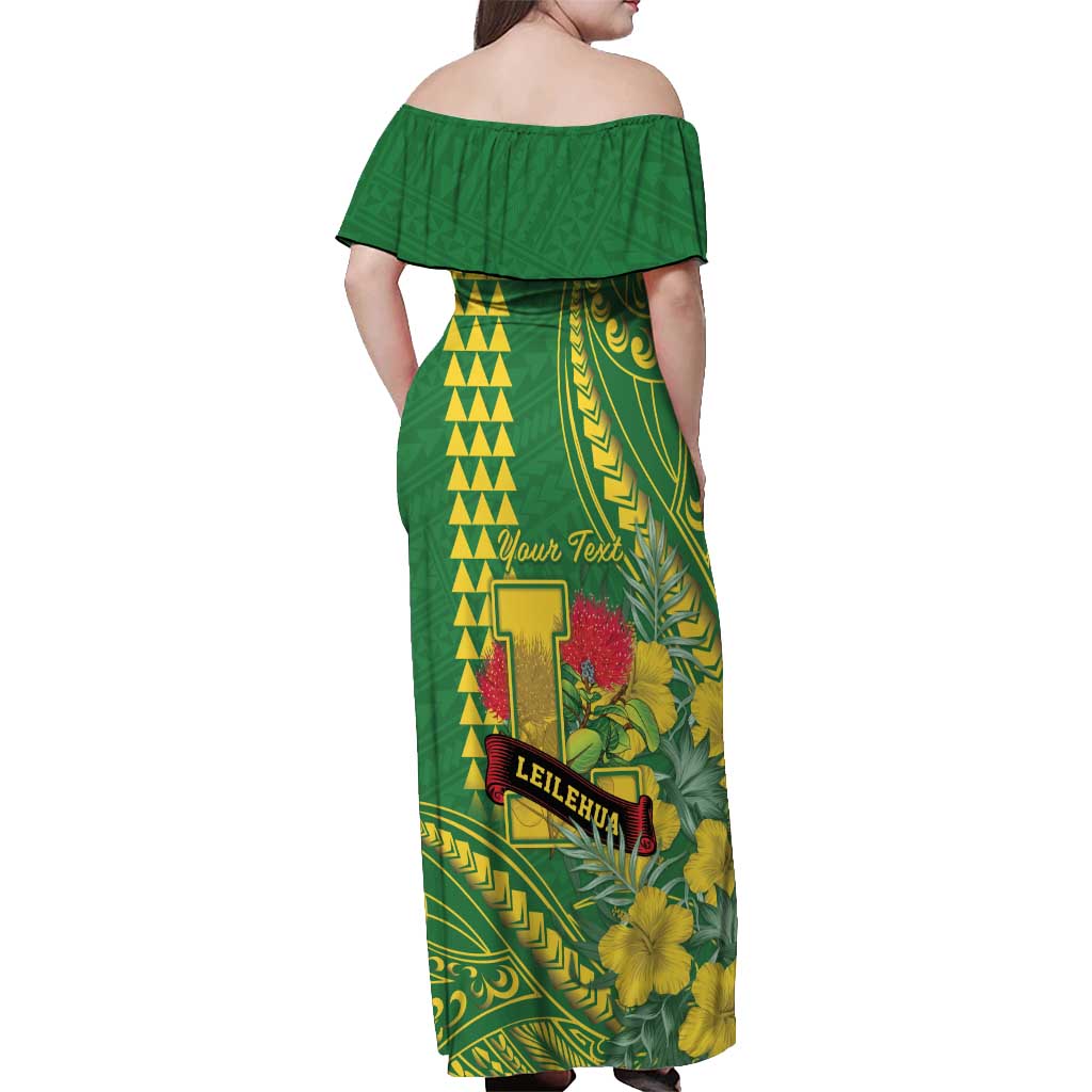 Personalised Hawaii Leilehua High School Off Shoulder Maxi Dress Tribal Tattoo With Hibiscus Flowers