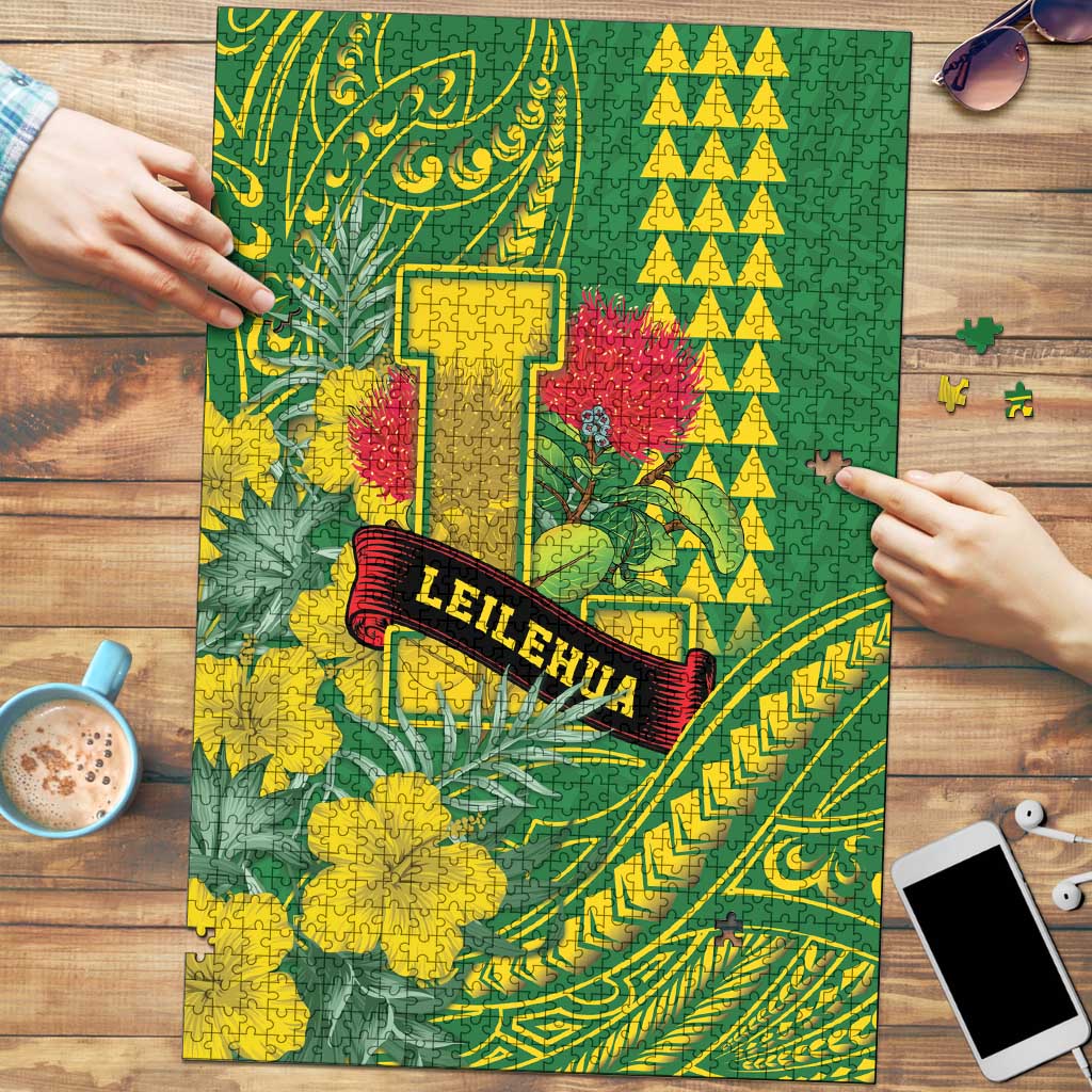Hawaii Leilehua High School Puzzle Tribal Tattoo With Hibiscus Flowers
