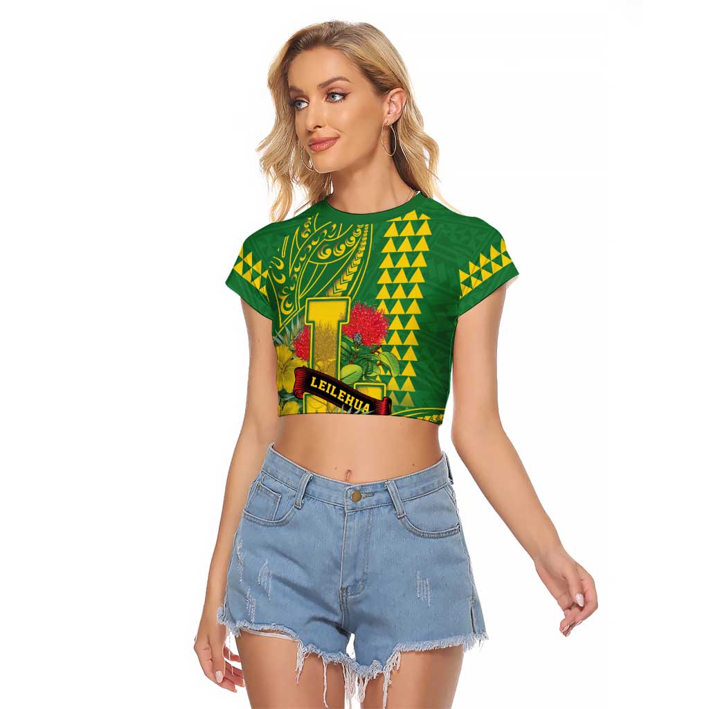 Personalised Hawaii Leilehua High School Raglan Cropped T Shirt Tribal Tattoo With Hibiscus Flowers