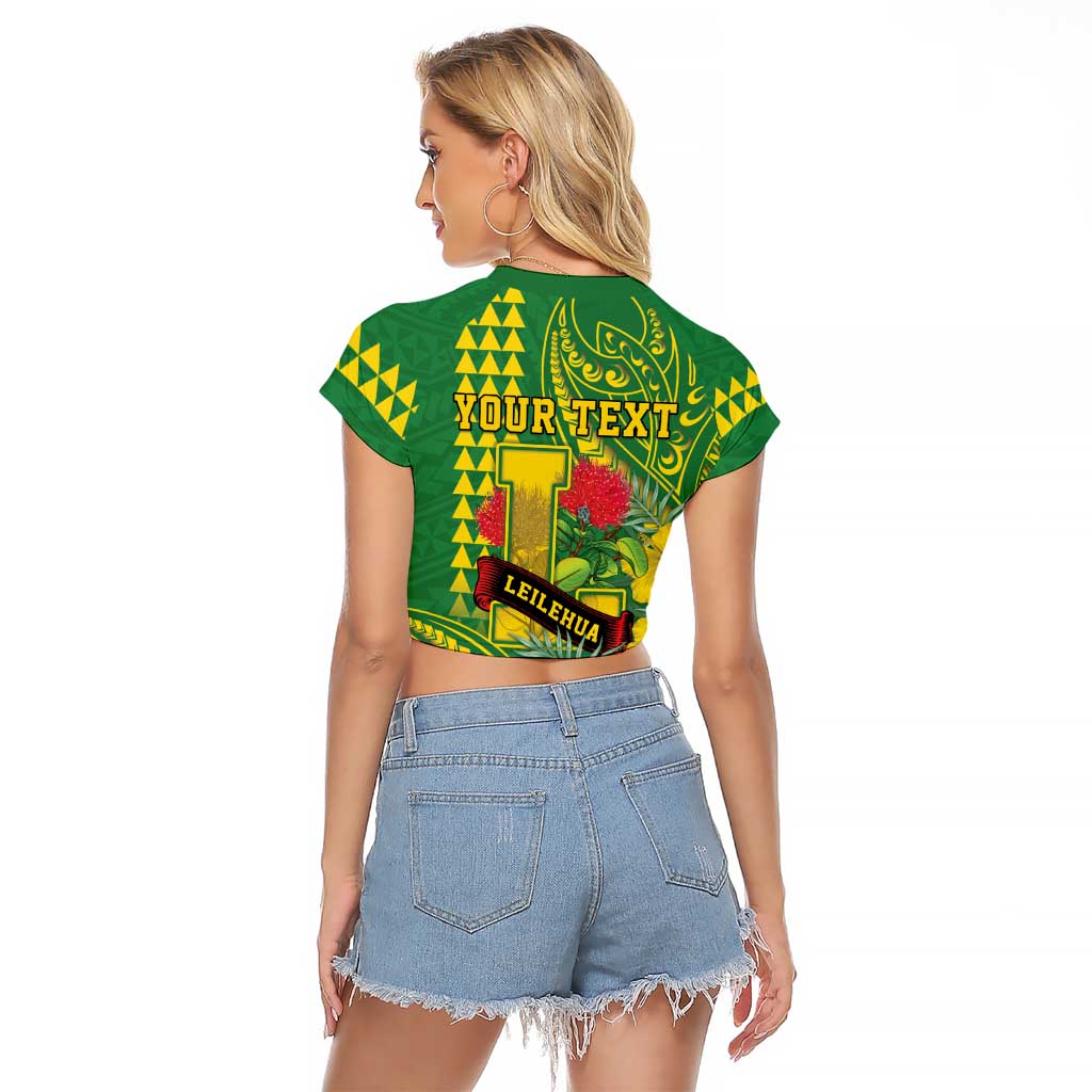 Personalised Hawaii Leilehua High School Raglan Cropped T Shirt Tribal Tattoo With Hibiscus Flowers