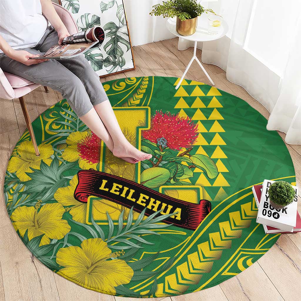 Hawaii Leilehua High School Round Carpet Tribal Tattoo With Hibiscus Flowers LT05 - Polynesian Pride