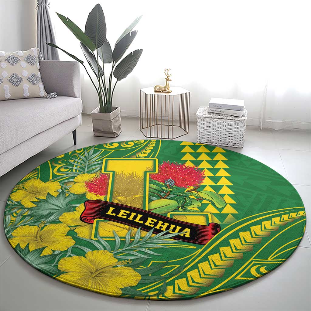 Hawaii Leilehua High School Round Carpet Tribal Tattoo With Hibiscus Flowers LT05 - Polynesian Pride