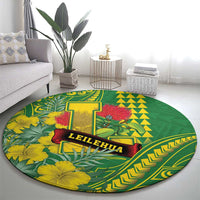 Hawaii Leilehua High School Round Carpet Tribal Tattoo With Hibiscus Flowers LT05 - Polynesian Pride