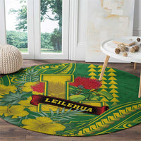 Hawaii Leilehua High School Round Carpet Tribal Tattoo With Hibiscus Flowers LT05 - Polynesian Pride